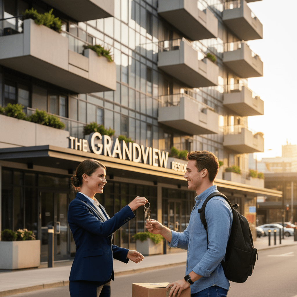 Handover of keys to a tenant at a Toronto apartment property