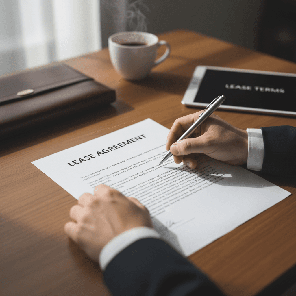 Close-up of hands signing a property management agreement