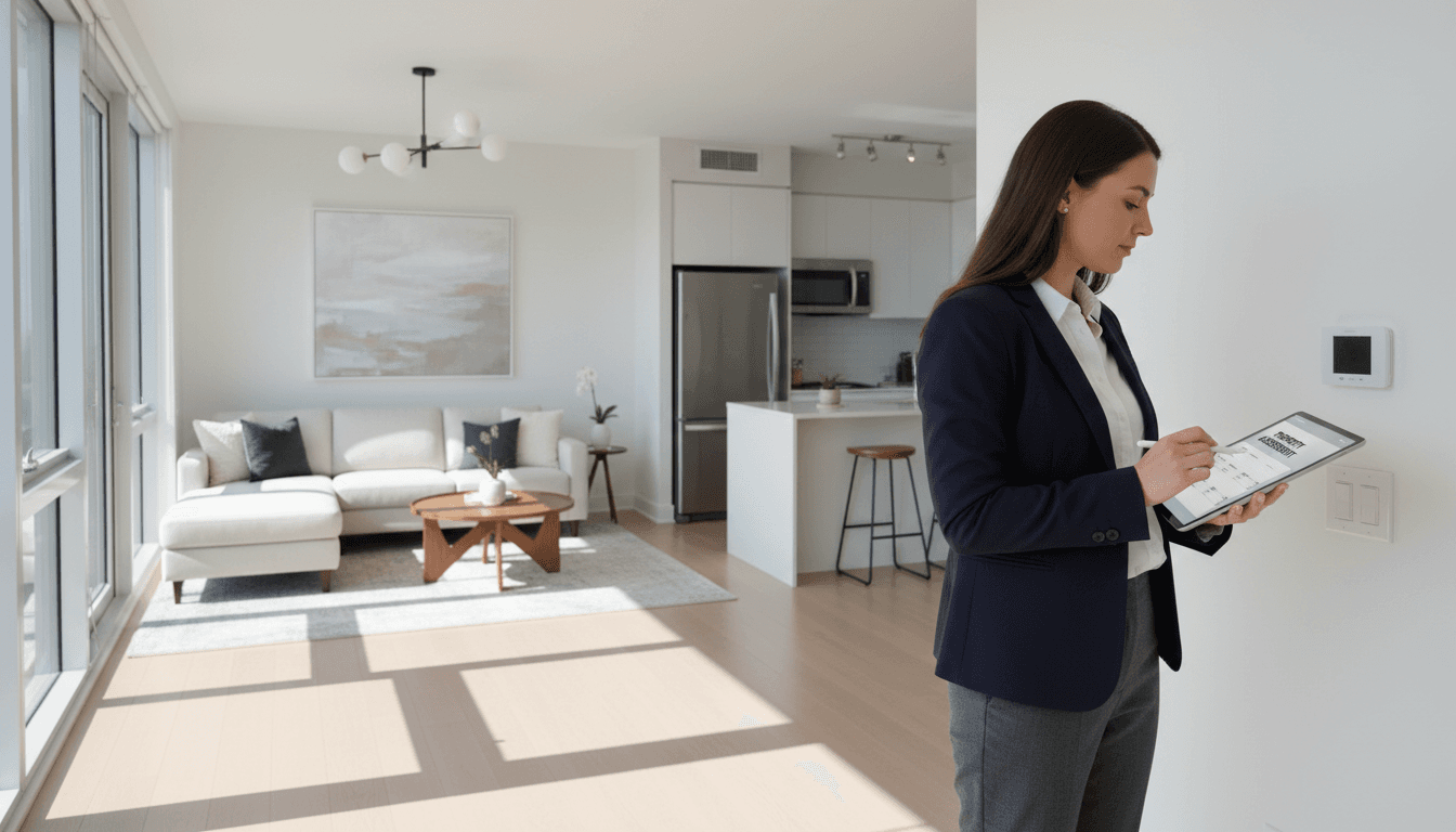 Property manager inspecting a Toronto apartment building